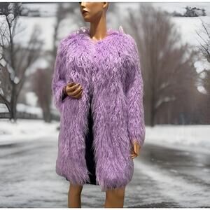 Mongolian Sheepskin Faux Fur Coat Jacket Lilac Lavender Purple Size S/Medium